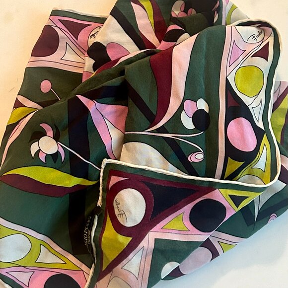 Vintage, Rare Emilio Pucci Silk Scarf - Flowers & Geometrics - Picture 3 of 3